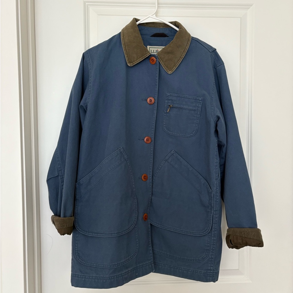 Vintage L.L. Bean Barn Coat |  Blue utility Jacket w/ Green Corduroy Collar | S